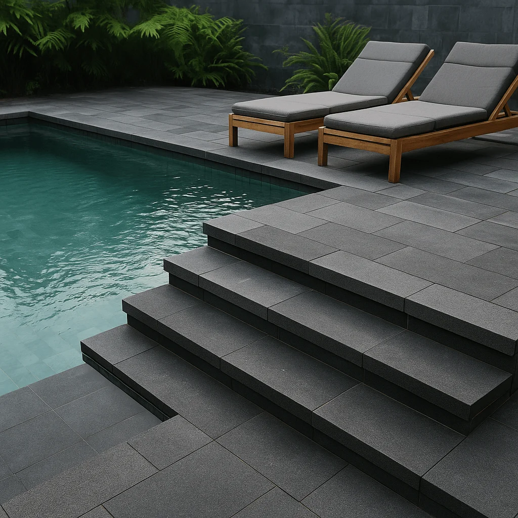 Andesite flamed tiles for walkways and driveways