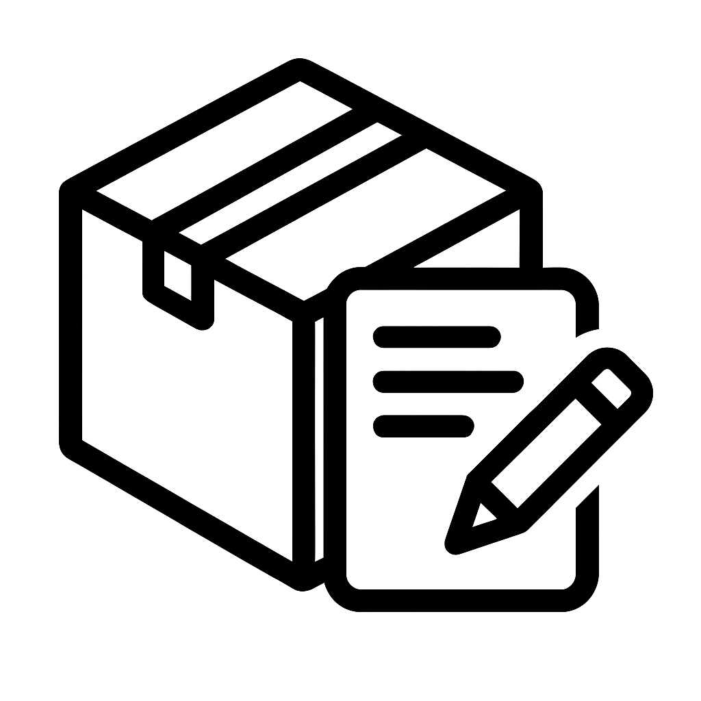 Icon representing product inquiry with box and checklist – used for custom stone orders on MHK Stone website